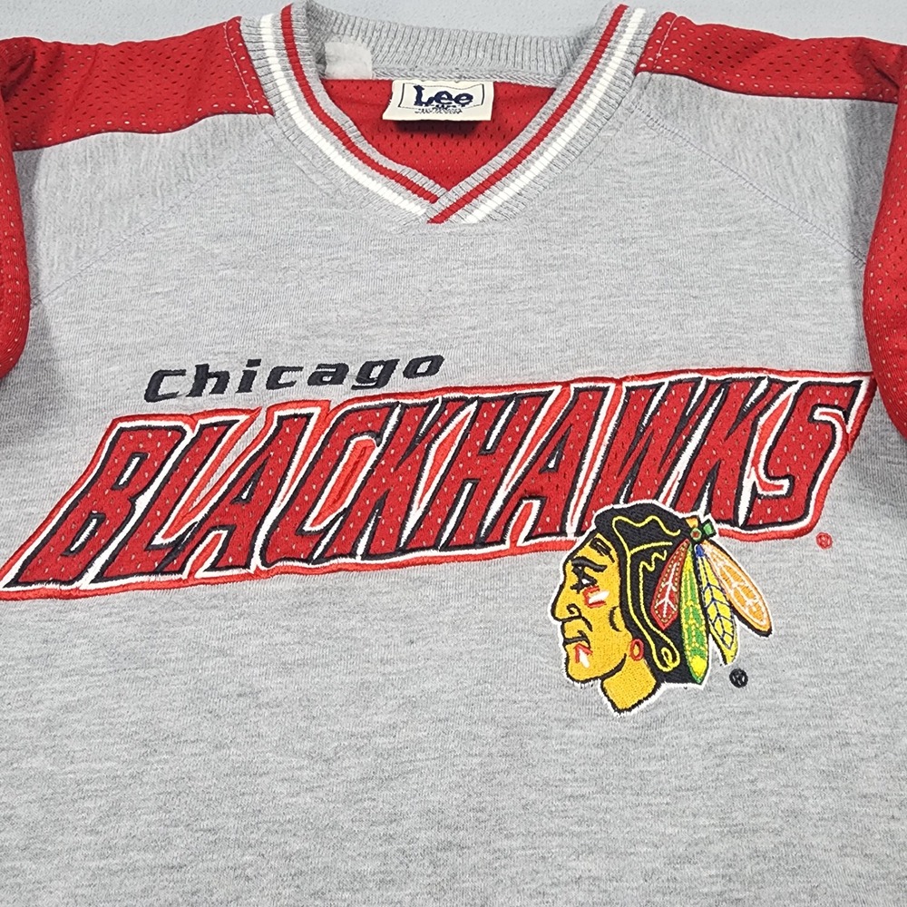 Vintage Chicago Blackhawks Sweatshirt Mens Gray Lee Sport NHL Embroidered - Picture 5 of 16